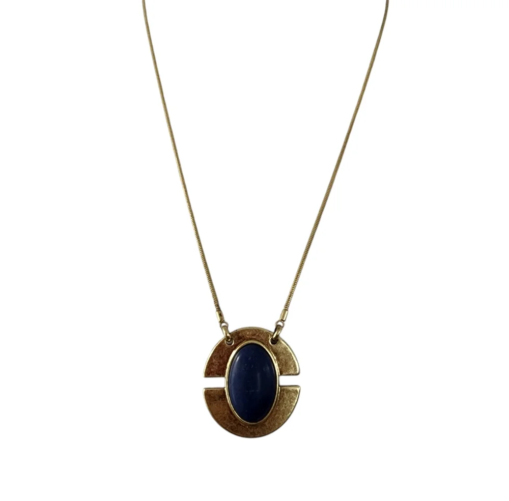 Lucky Brand art deco pendant necklace boho layer necklace blue stone
